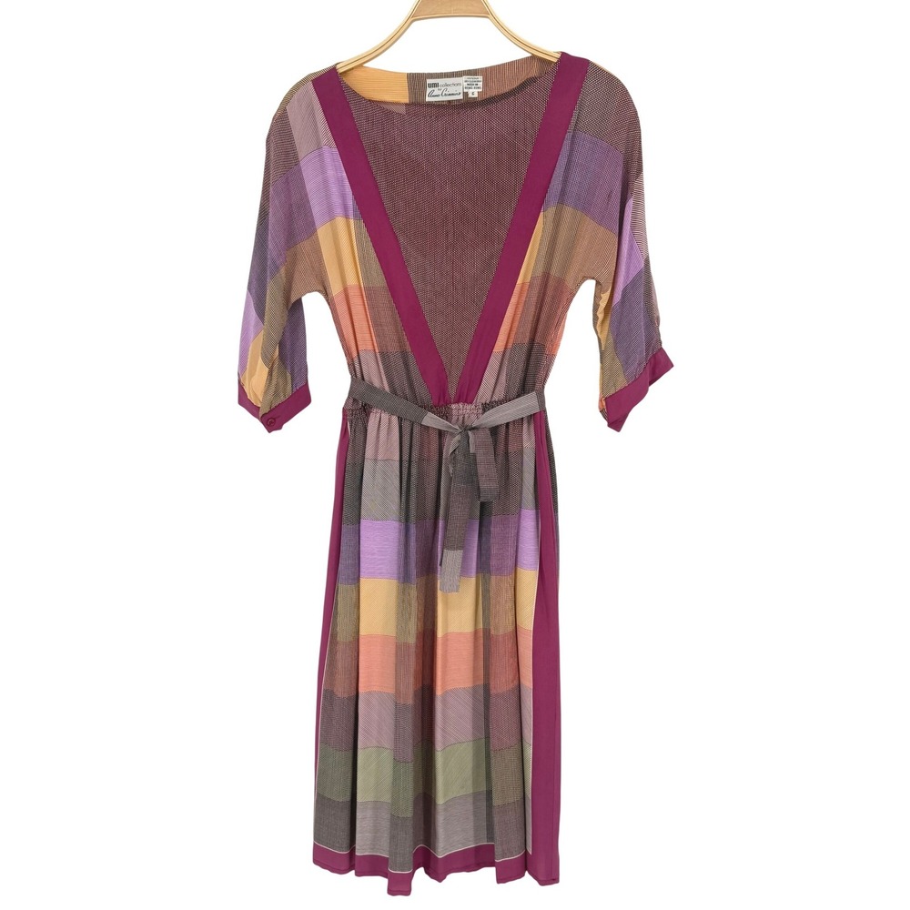 UMI Collections Anne Crimmins Silk Plaid Midi Dress Women 6 Multicolor VTG